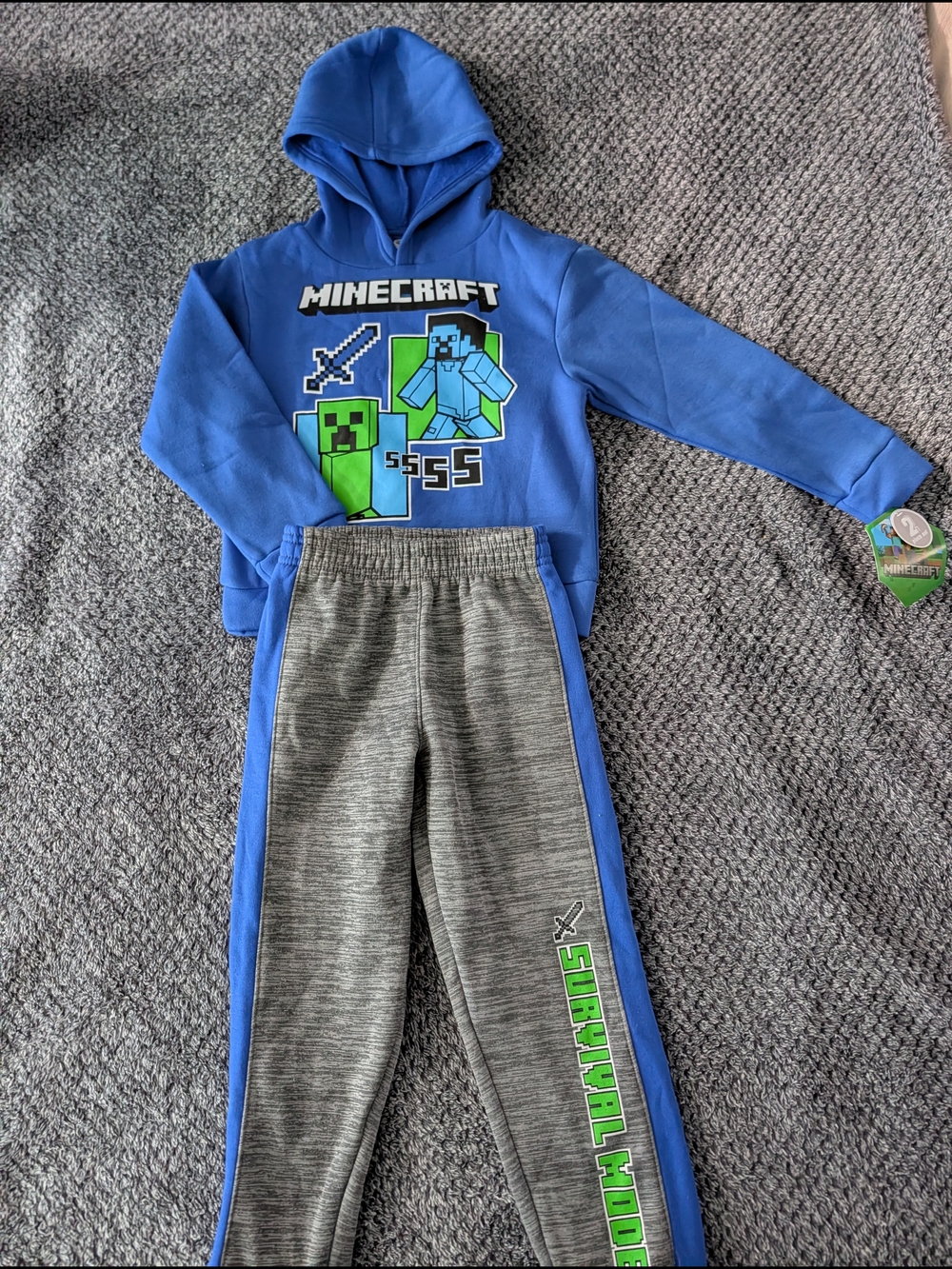 Minecraft Blue Hoodie & Gray Jogger Set